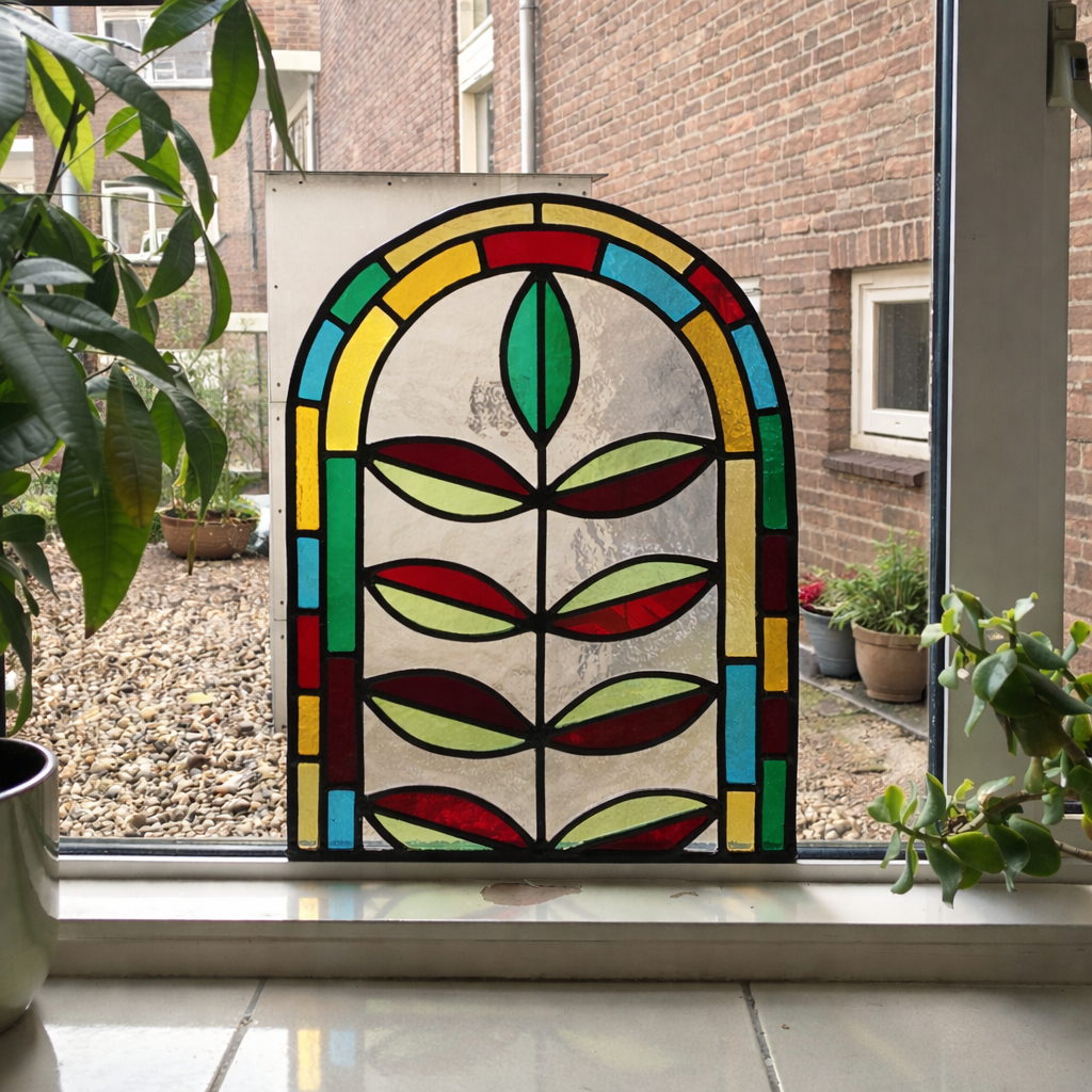 Handgemaakt glas-in-loodraam met bloemmotief