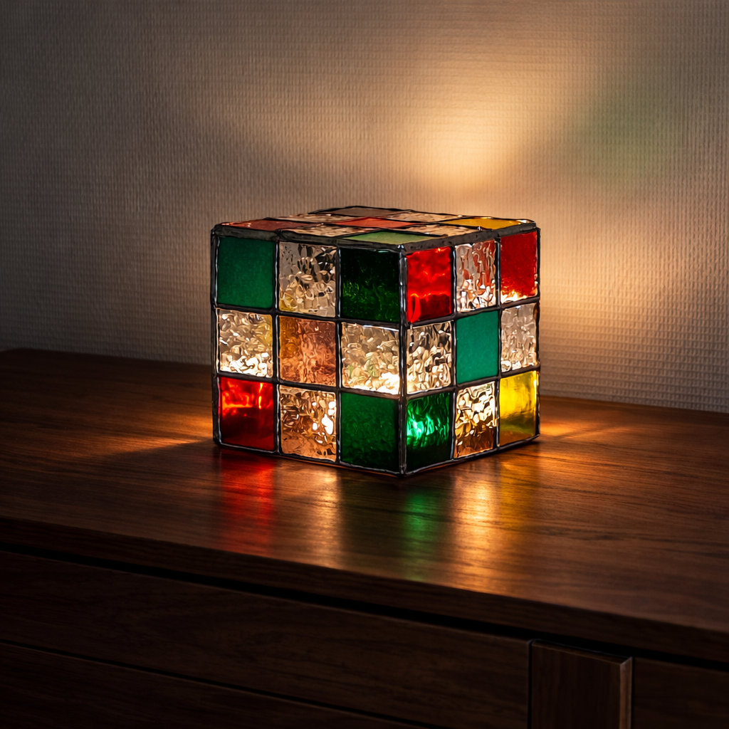 Handgemaakte Tiffany kubus lampenkap van glas-in-lood